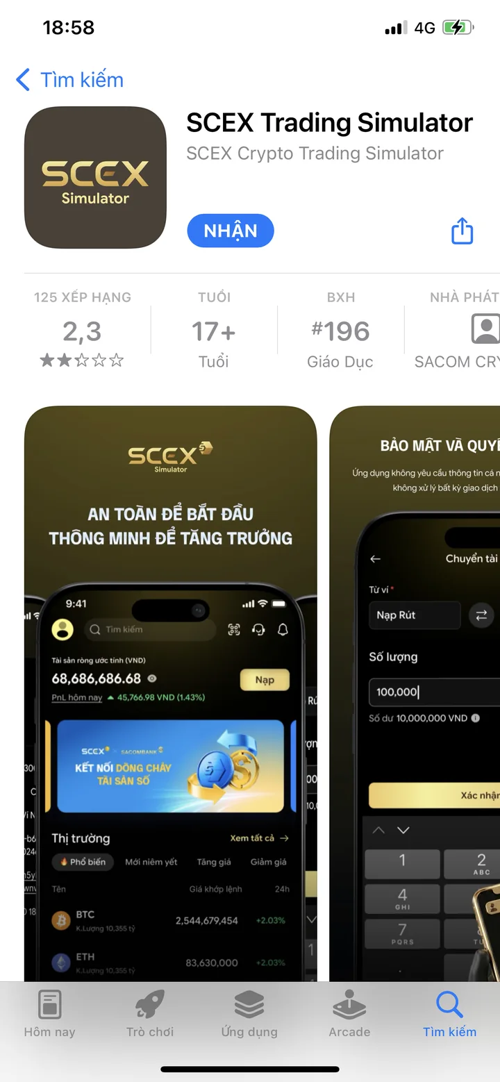 Trang tải ứng dụng SCEX Trading Simulator trên App Store